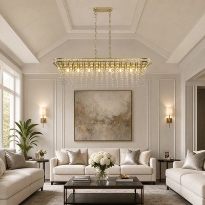 39'' Modern Crystal Chandelier Elegant LED Pendant 8 Light Kitchen Gold Fixture