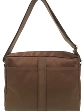 HERMES Acapulco Basas Shoulder Bag Dark Brown Toile Chevron Leather #T901