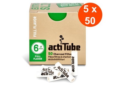 actiTube 5 x 50 Filter Aktivkohle EXTRA SLIM 6mm | 5 Boxen Drehfilter Joint Tips