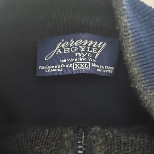 Jeremy Argyle NYC Merino Wool Full Zip Cardigan Jacket Navy Blue Men XXL Preppy - Picture 5 of 5