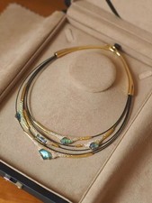 Alexis Bittar Style Abalone Necklace Gold Tone Multi Strand