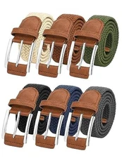 Chuarry 6 Pcs Stretch Belt Men Braided Elastic Belts for Men Woven Nylon Work 