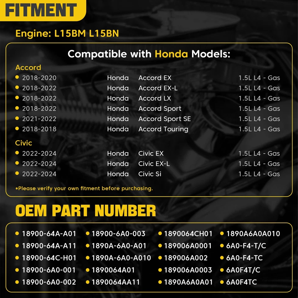Turbocharger w/ Actuator For Honda Accord 2018-2022 Honda Civic 2022-2024 1.5L - Image 2 of 4
