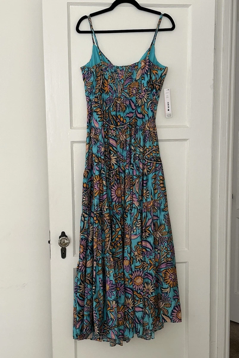 chinese dress ladies Contrast Navy Purple Aqua Wild Floral Sleeveless Maxi Dress Large main image 1