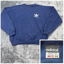 Vintage 80s 90s Adidas Originals Trefoil Sweatshirt Navy Blue Made in USA Mens L