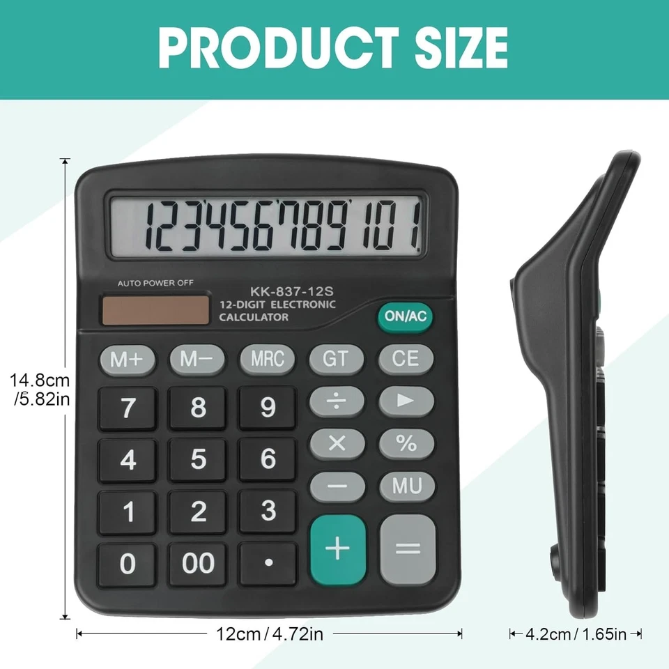 12 Digit Calculator with Large LCD Display with Solar & Battery Dual Power - Image 3 of 4