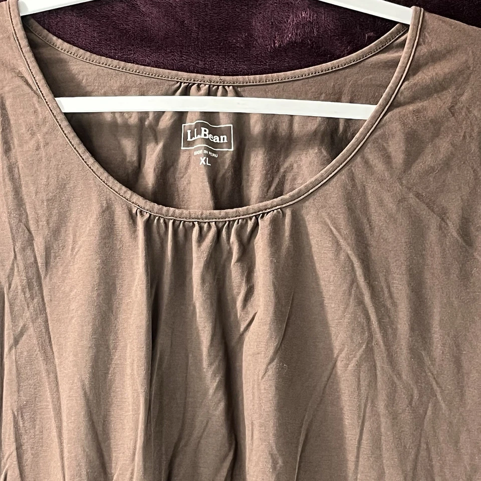 Top LL Bean para mujer XL marrón cuello redondo manga larga elástico capa neutra Foto 2 de 4