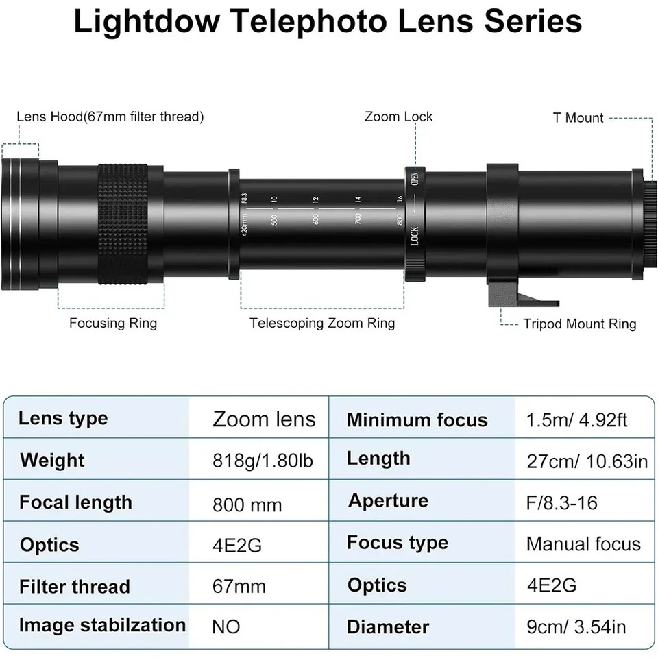  Por Manual Zoom Super Telephoto Lens 420-800mm F8.3-16 with 2X Teleconverter  - Image 3 of 4