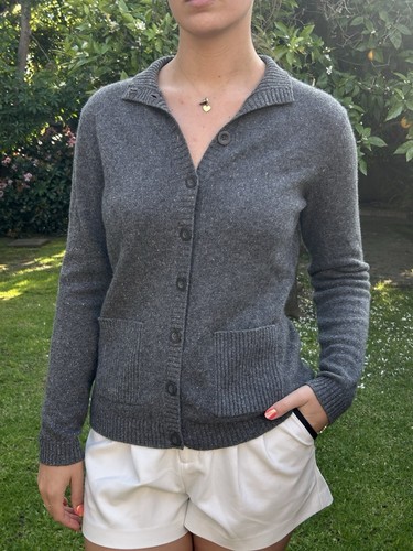Strickjacke Orvis S grau Knopfleiste 100% Kaschmir