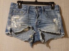 Abercrombie Fitch Distressed Blue Denim Shorts Button Fly Size 25/3 A-88