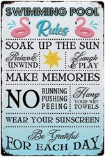 Swimming Pool Rules Sign Swimming Pool Funny Tin Metal Signs Decor for Indoor Ou