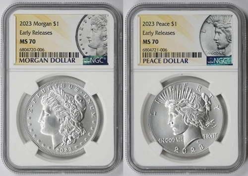 2023 Morgan and Peace Dollar $1 MS 70 NGC Early Releases - 2 Coin Set