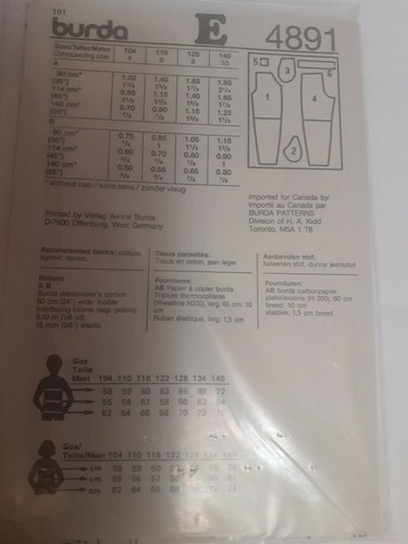 Pants Shorts Hose Burda Sewing Pattern 4891 Childs UC Boys Girls 4 6 8 10 Easy - Picture 4 of 4
