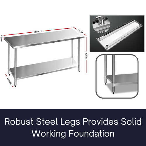 Commercial 430 Stainless Steel Kitchen Work Bench Table Catering Food Workbench - Picture 10 of 13