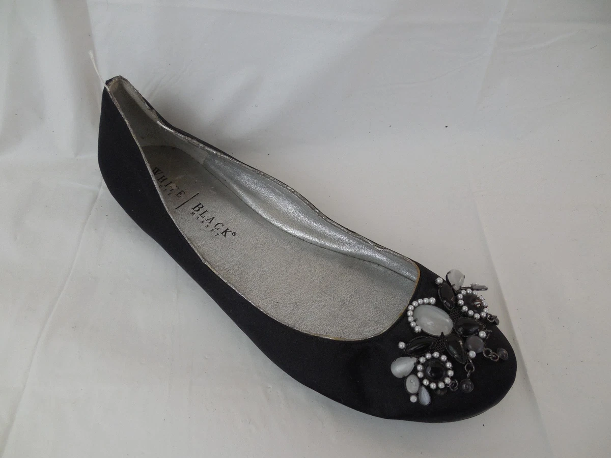 White House Black Market Black Beaded Ballet Flat Jewel Women 8.5 M Slip On shoe