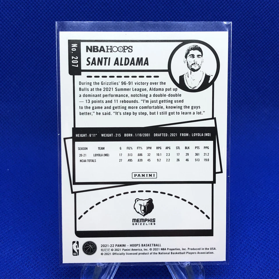 Santi Aldama 2021-22 NBA Hoops Rookie Card Teal Explosion RC #207 Grizzlies - Image 2 of 2