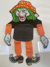 VINTAGE 1970S ERA HALLOWEEN DIE CUT WITCH W/CREPE PAPER LEGS  ARMS MadeTaiwan