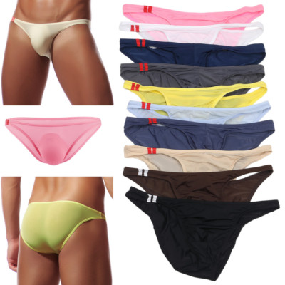 Bikini Sexy Para Hombre, Ropa Interior Elástica De Seda De Hielo, Bragas Triangulares Sin Costuras, Cintura Baja, Pantalones Cortos De Secado Rápido, Boxeadores, Azul