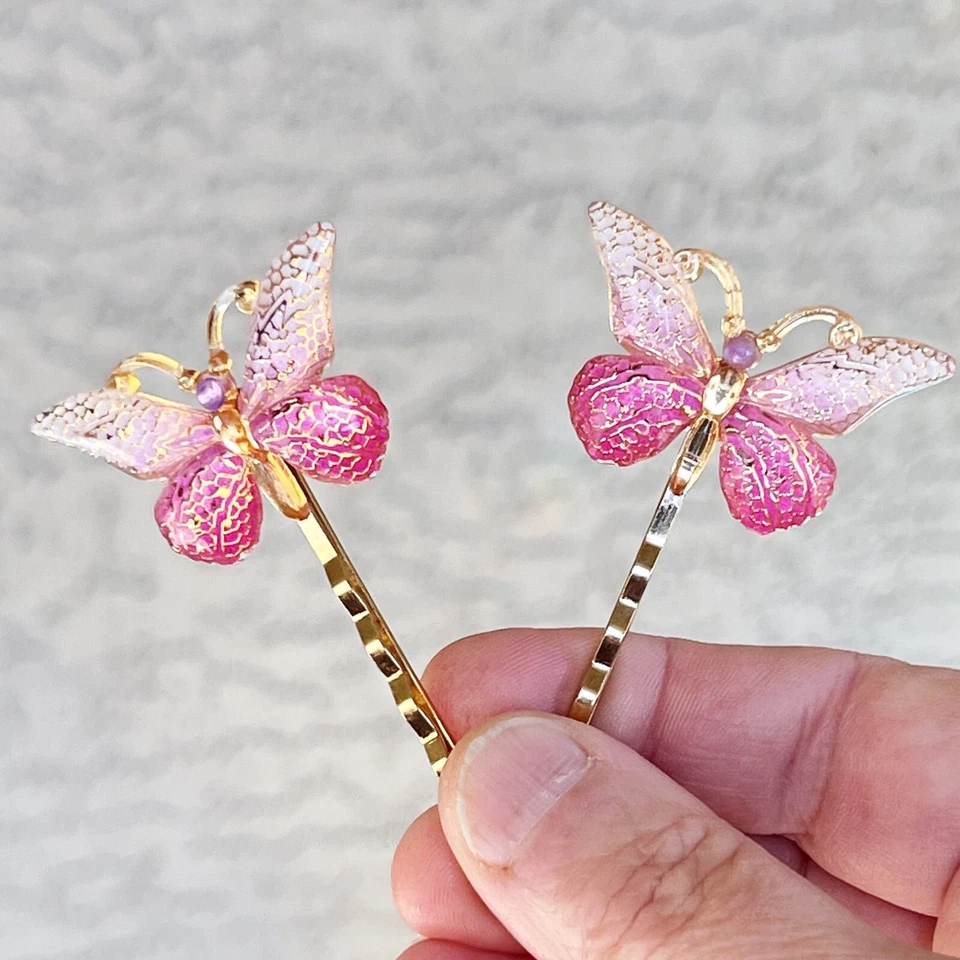 Pink & Gold Butterfly Hair Pins - Image 3 of 4