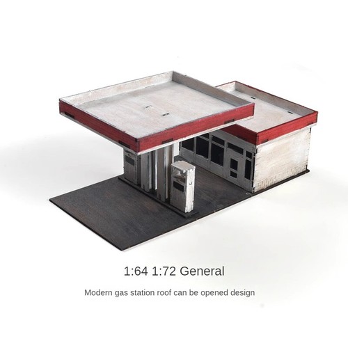 1/64/72 Diorama Gas Station Model Wood Retro Building Scene Display Model Gift - Picture 7 of 9