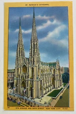 Vintage Linen Postcard ~ St Patrick's Cathedral 5th Avenue~ New York City NY NYC