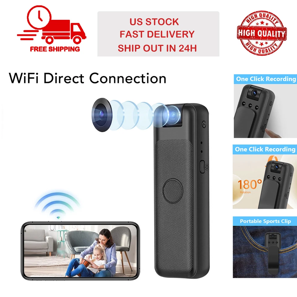 Mini Cámara Corporal 1080P Clip Audio Video Grabación 180° Giratorio Infrarrojo Noche Foto 2 de 4