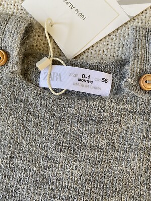 New Zara Baby Boy Girl 100% Alpaca Grey Knit Overalls