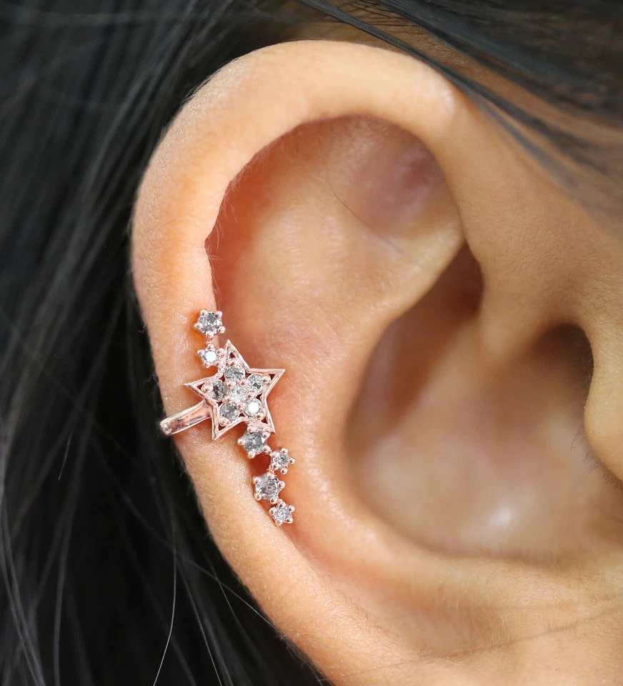 Brazalete redondo negro gris diamante oreja oro amarillo blanco rosa 14K KD1078 Foto 2 de 4