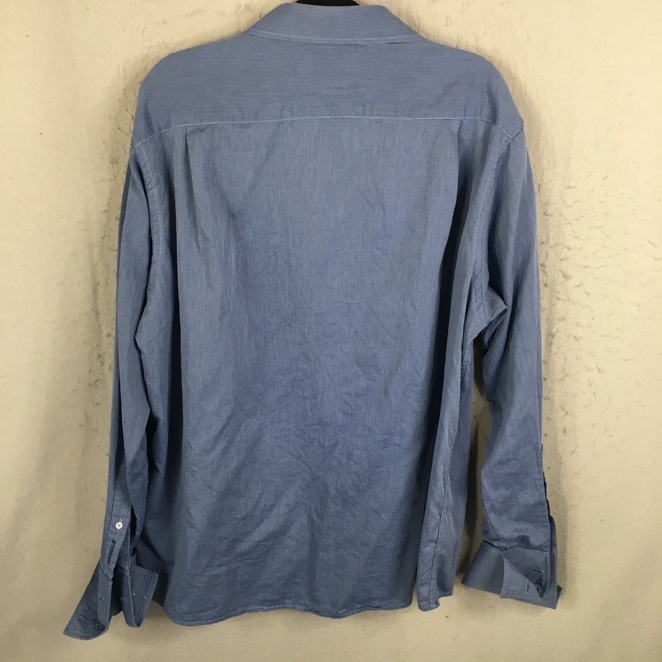 Pringle Of Scotland Shirt Mens Extra Large Blue Pinstriped 100% Cotton Button - Image 4 of 4