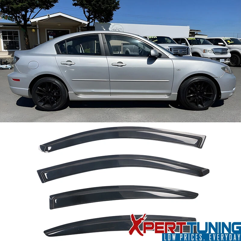 Se adapta a 04-09 Mazda 3 sedán 4 puertas viseras de ventana protector de lluvia solar deflector 4 piezas acrílico Foto 2 de 4