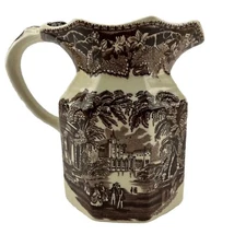 Mason's Vista Brown Water Pitcher England Ironstone 6.5” Tall