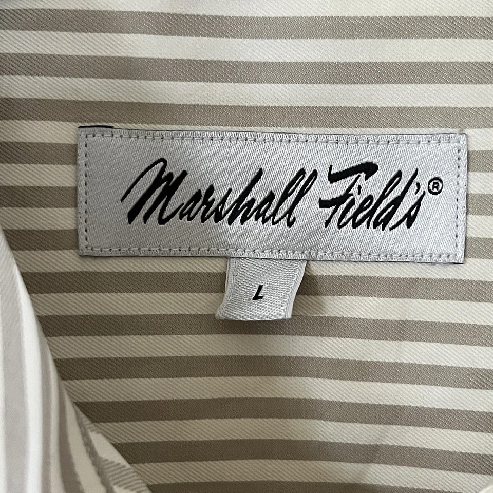 Camisa Marshall Field's Adulto Grande Beige Rayas Abotonada Manga Larga Para Hombre Foto 3 de 4