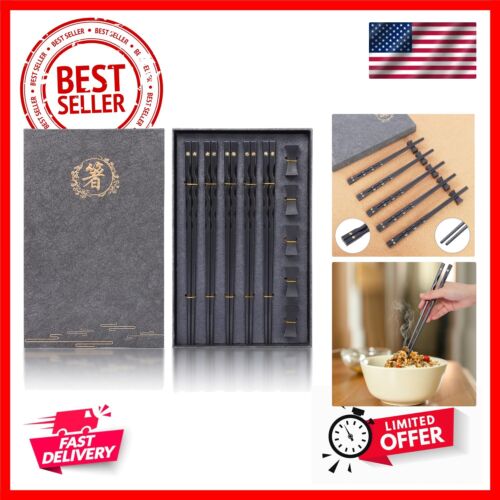 Chopsticks Reusable Chinese Japanese Fiberglass Chopsticks with Holder, Dishw...