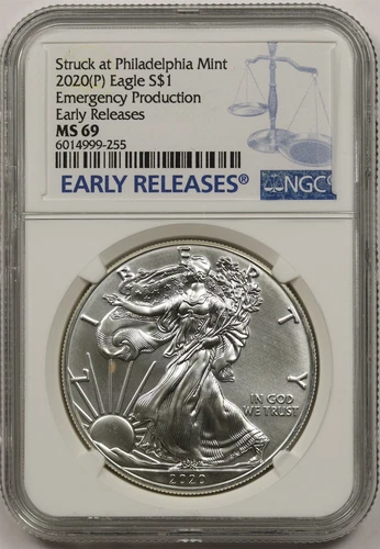 2020-(P) Silver Eagle $1 NGC MS69 E/R Emergency Production Struck Philadelphia