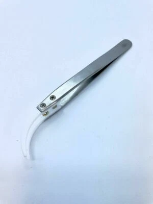 Pinzette mit Keramik Gebogene Spitze, Stahl, hochtemperaturbeständig, 13cm - Bild 1 von 2