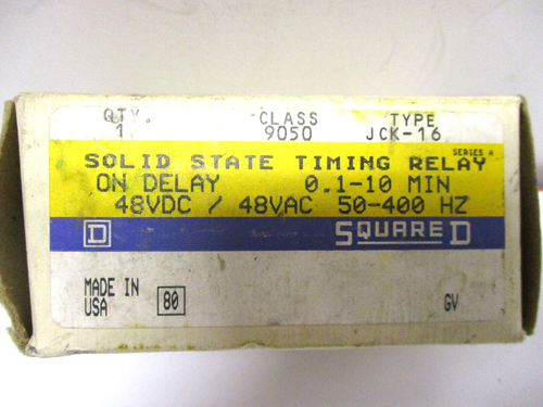 NEW SQUARE D TIMING RELAY 9050 TYPE JCK-16 SOLID STATE 0.1-10 MIN 48V OEM BOX - Picture 2 of 6