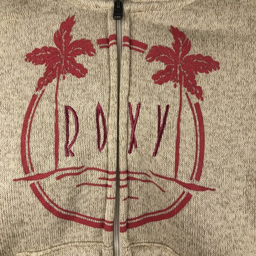 Roxy Youth Sherpa Lined Fleece Hoodie Full Zip Girls Medium Beige 10 Pink Logo - Picture 2 of 12