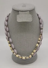 Lavendar & White With Color Rolled Paper Beaded Necklace 24" Continuous Strand