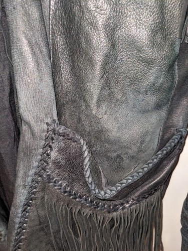 Vintage Native American Tribal Black Large Western Leather Vest Jacket - Picture 8 of 19