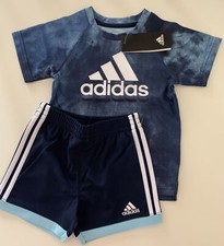 New Adidas Baby Boys 2Piece T Shirt  Short Set Hazy Sky 12M