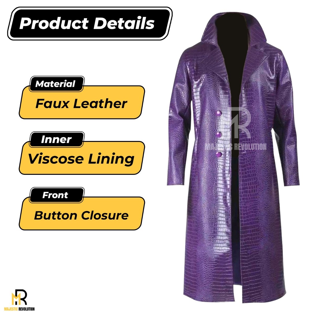Suicide Squad Joker Jared Leto Crocodile Leather Coat Halloween