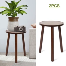 2 Pack Small Round Side End Table Tall Plant Stand Indoor Wood Flower Pot Holder