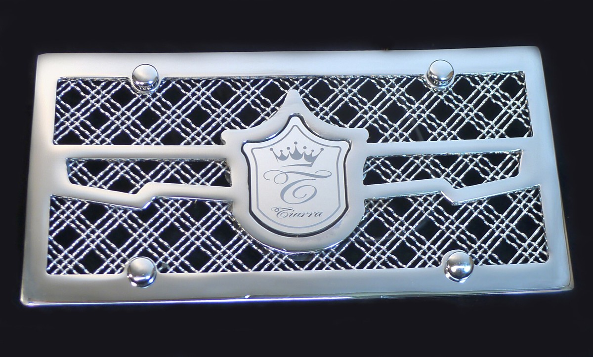 Tiarra chrome license plate chrome mesh triple weave w/ LED light