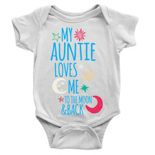 Auntie Loves Me To The Moon Babygrow Funny Sweet Cute Stars Body Suit Gift New