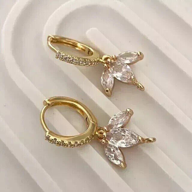 14K Gold Plated 2Ct Marquise Simulated Diamond Dangle Earrings