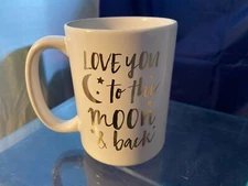 Shutterfly Love You To The Moon & Back Coffee Mug New 4 3/4" Tall White Gold Cup