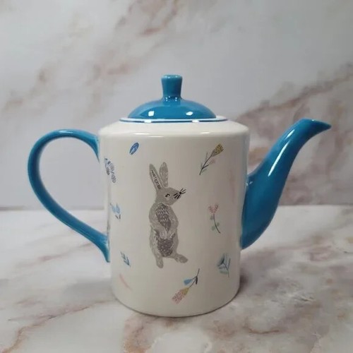 Grace Fine Porcelain Bunny Rabbit Blue & White Floral Teapot | eBay