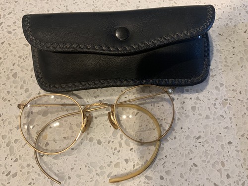 VTG / Antique Full View 12K Gold Filled Wire Rim Spectacles EyeGlasses OG Case - Picture 3 of 9