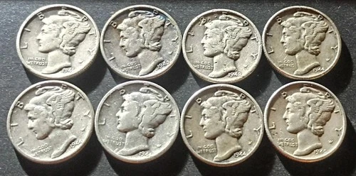 (8) 40's Mercury Dimes (90% Silver)--Below Melt Start