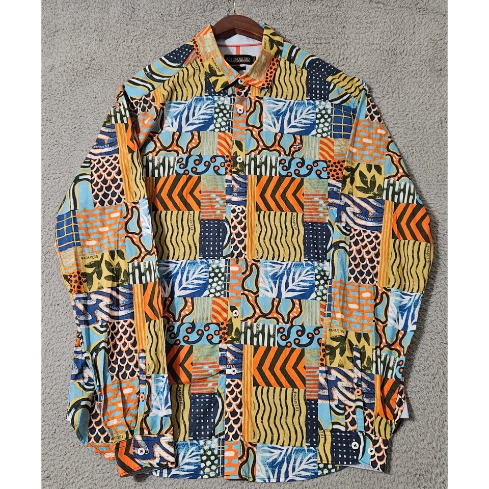 Camisa Napapijri Courma Patchwork Geográfico Manga Larga Con Botones XL Calce Ajustado Foto 3 de 4